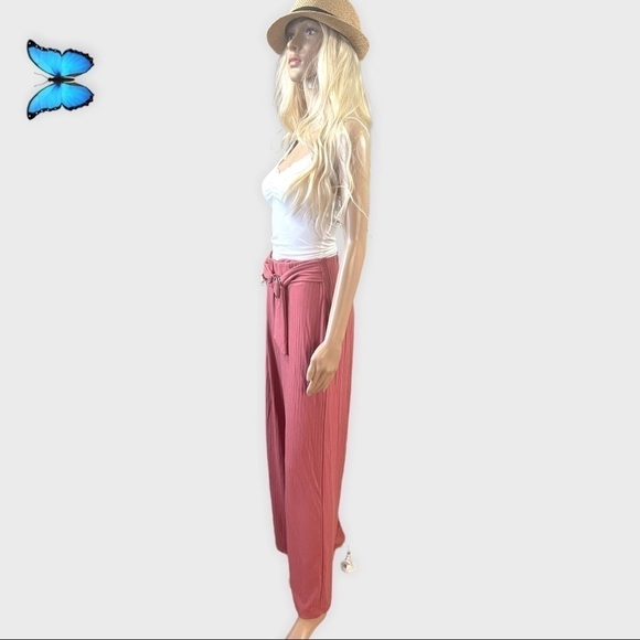 NO boundaries salmon pink stretchy ribbed wide leg pants - Picture 3 of 10